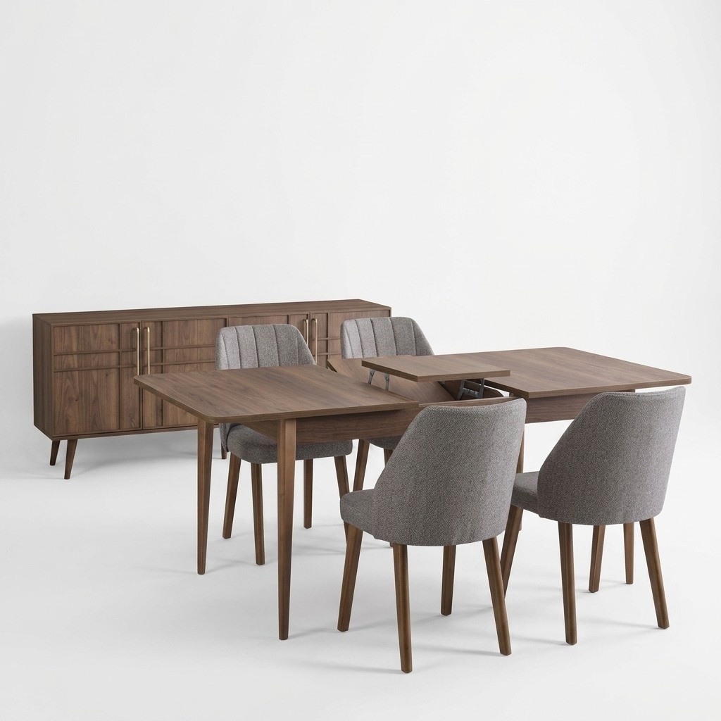 Complete dining group dining room dining table set 7 pcs dining room brown wood
