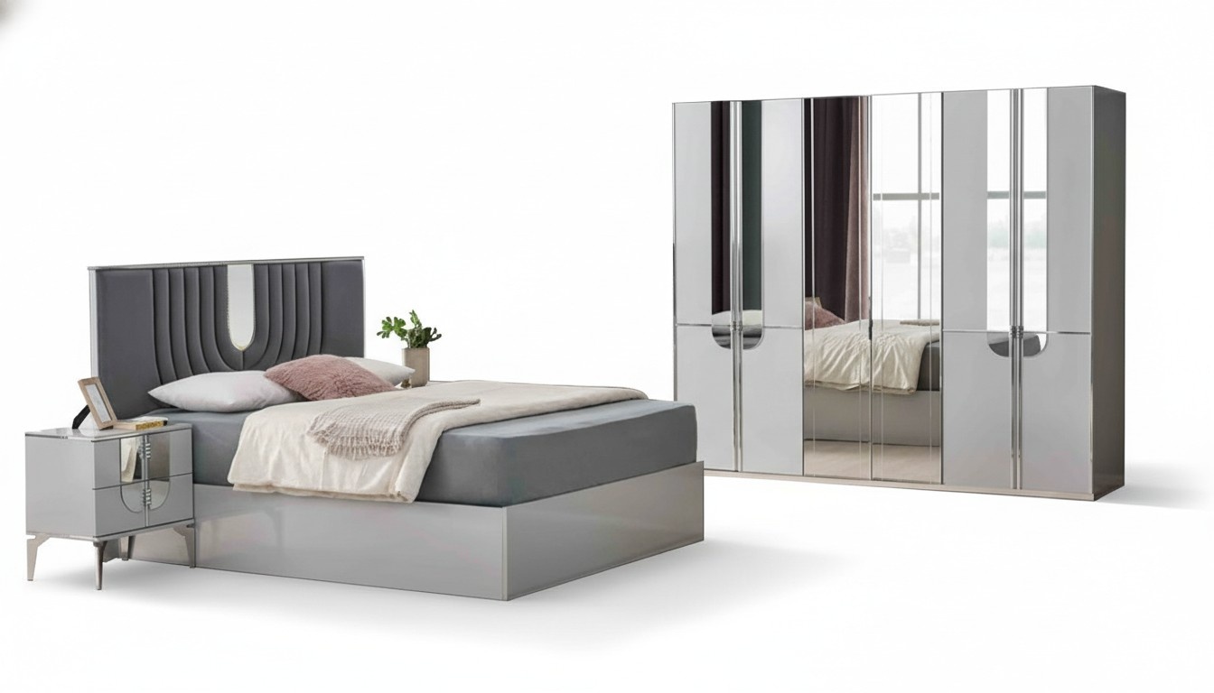 Complete double bed nightstands bed 4-piece gray wardrobe bedroom