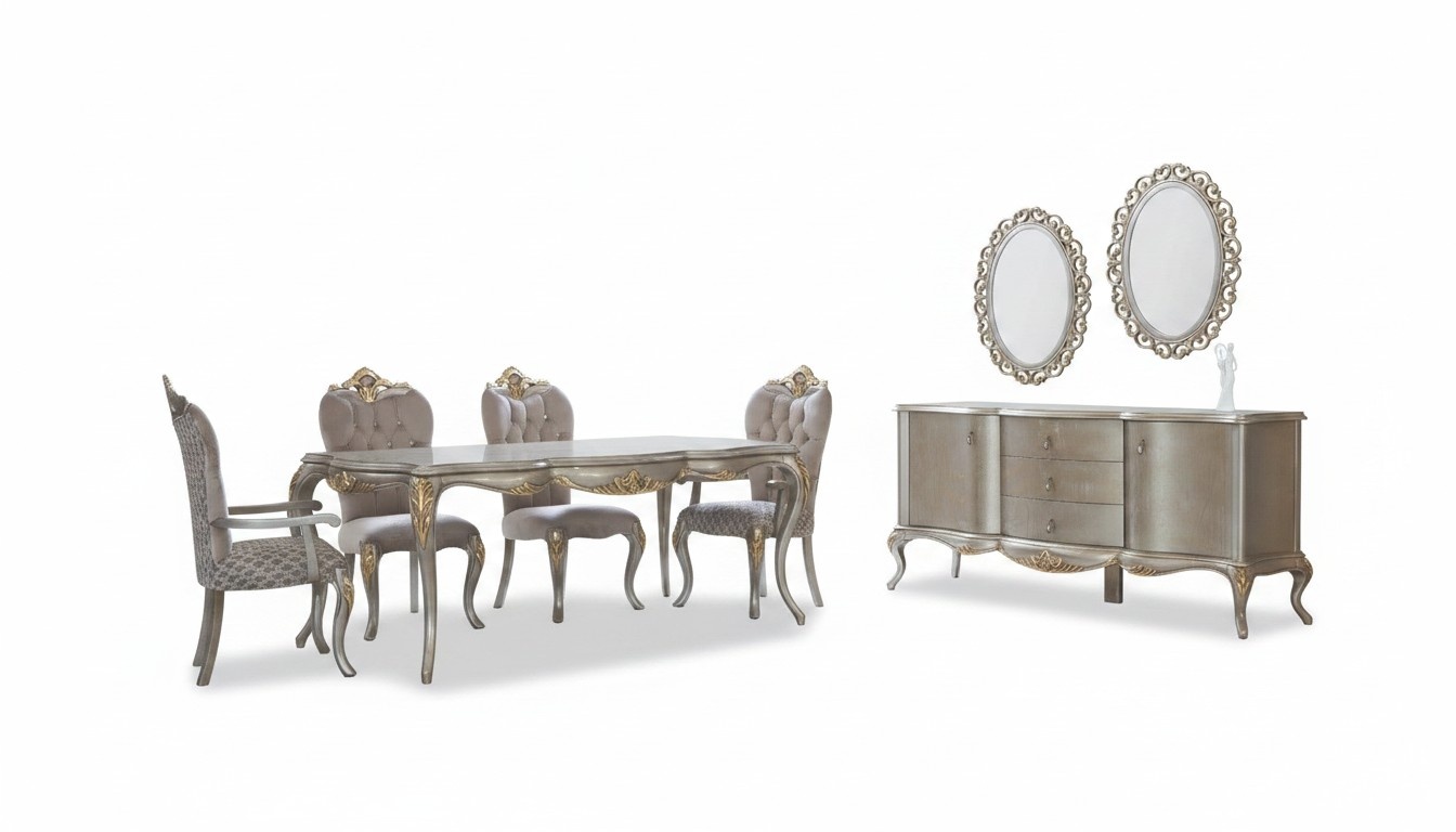 Complete dining set table sideboard dining room dining table wood set 12pcs Beige