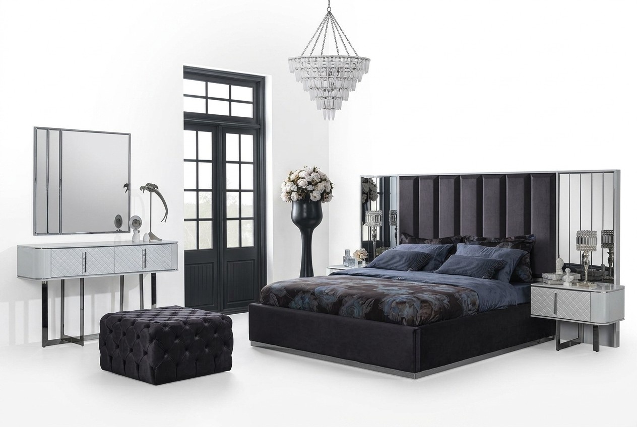 Complete furniture bed 2x bedside tables bedroom stool luxury design