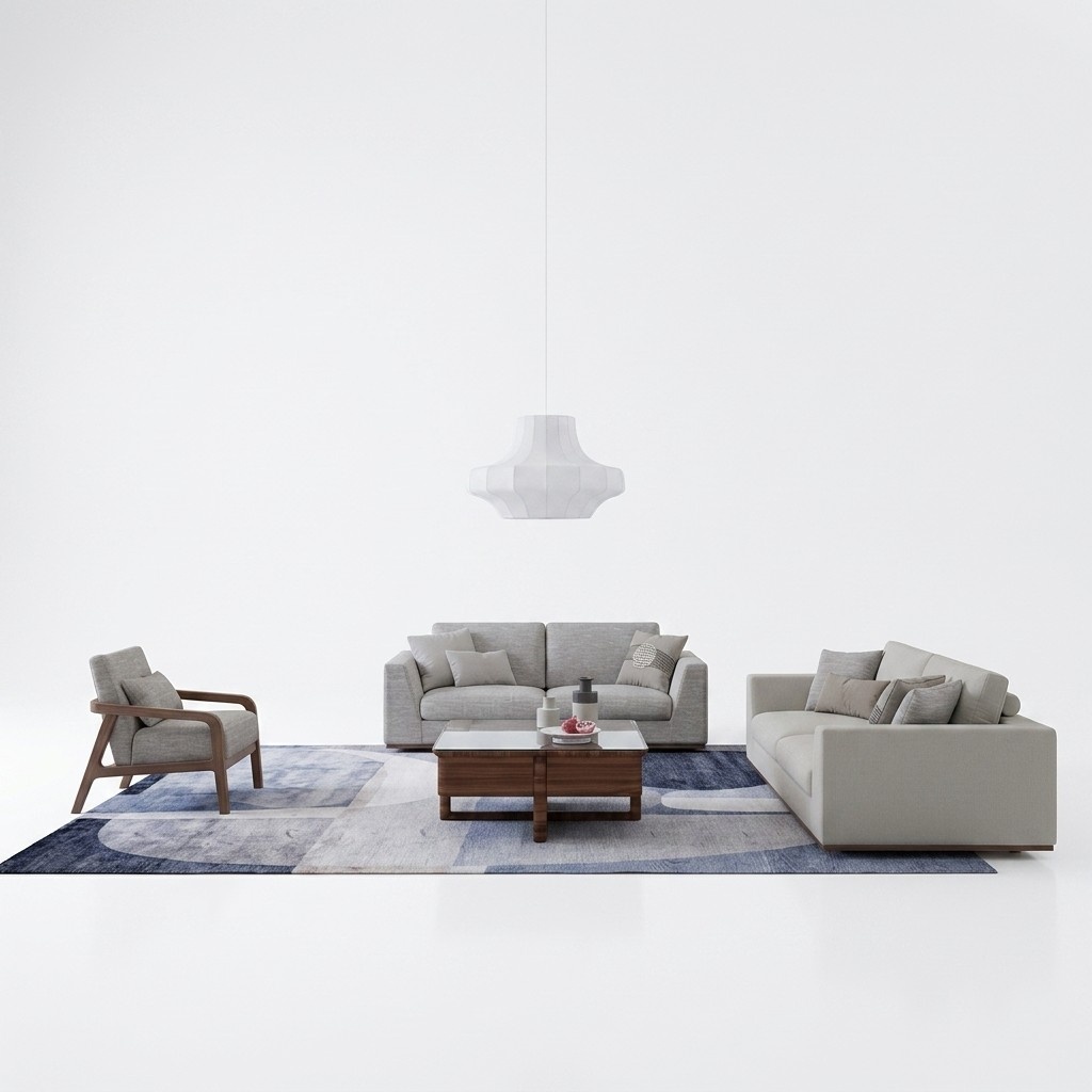 Complete Gray Sofa Set Two-Seater Sofa Upholstered Furniture Armchair Upholstery Textile