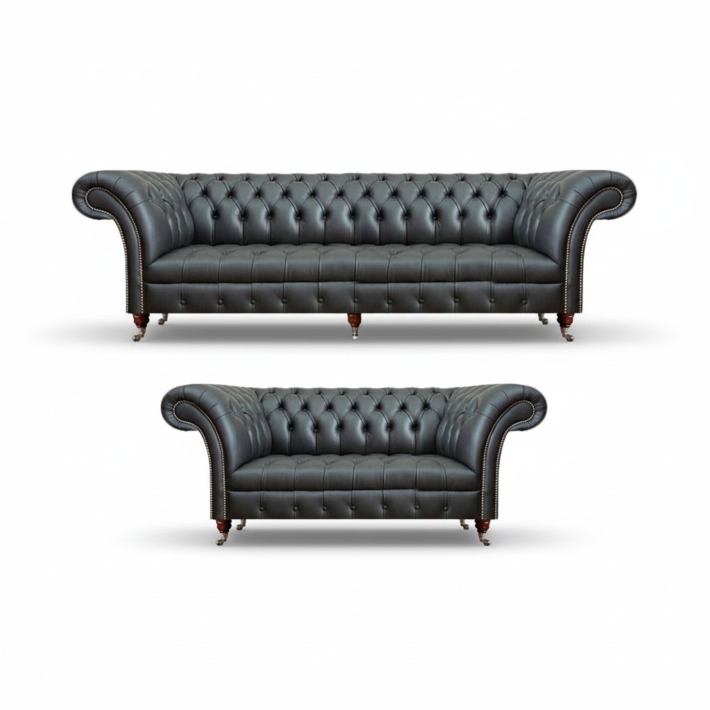Completely leather 2x sofas Chesterfield upholstered furniture leather set new furnishings