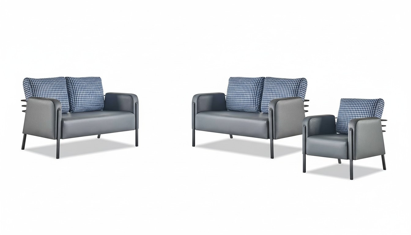 Complete Leather Sofa Set 2-Seater Armchair Modern Gray Blue Leather Textile