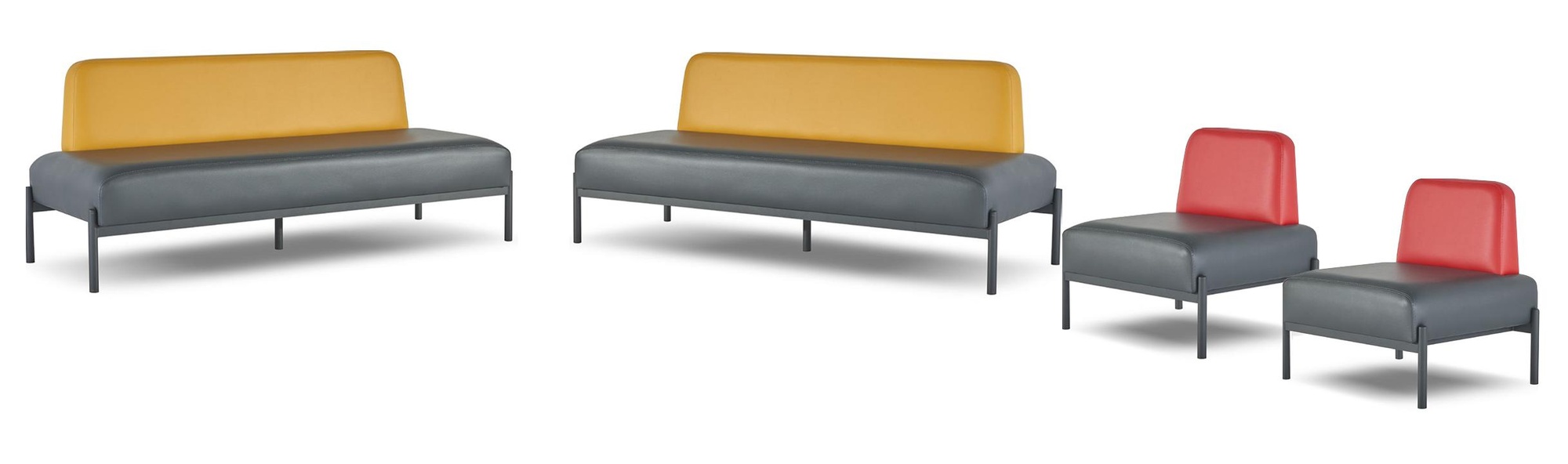 Complete leather sofas 3-seater chair black Art Deco stainless steel red yellow