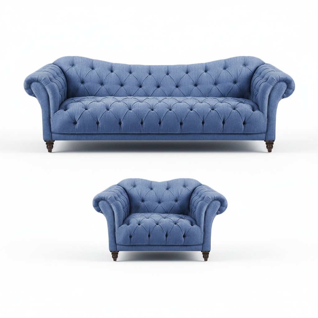 Complete Living Room Modern Sofa Three Seater Couch Blue Furnishing Armchair