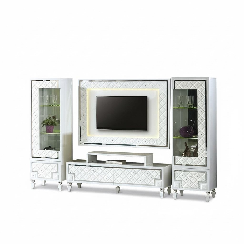 Complete living room RTV lowboard TV stand cabinet white 4-piece set