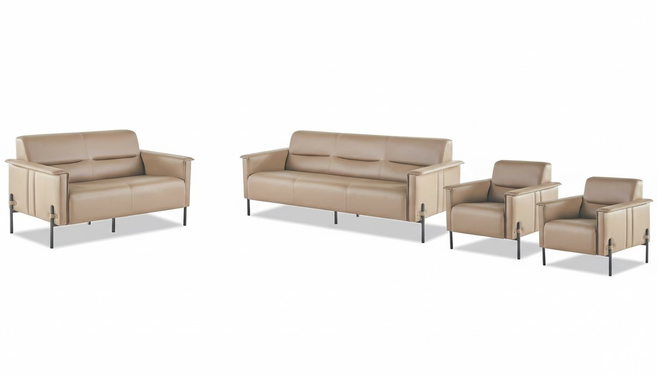 Complete Modern Sofa Set 3-Seater 2-Seater Armchair Beige Leather Sofa Wood