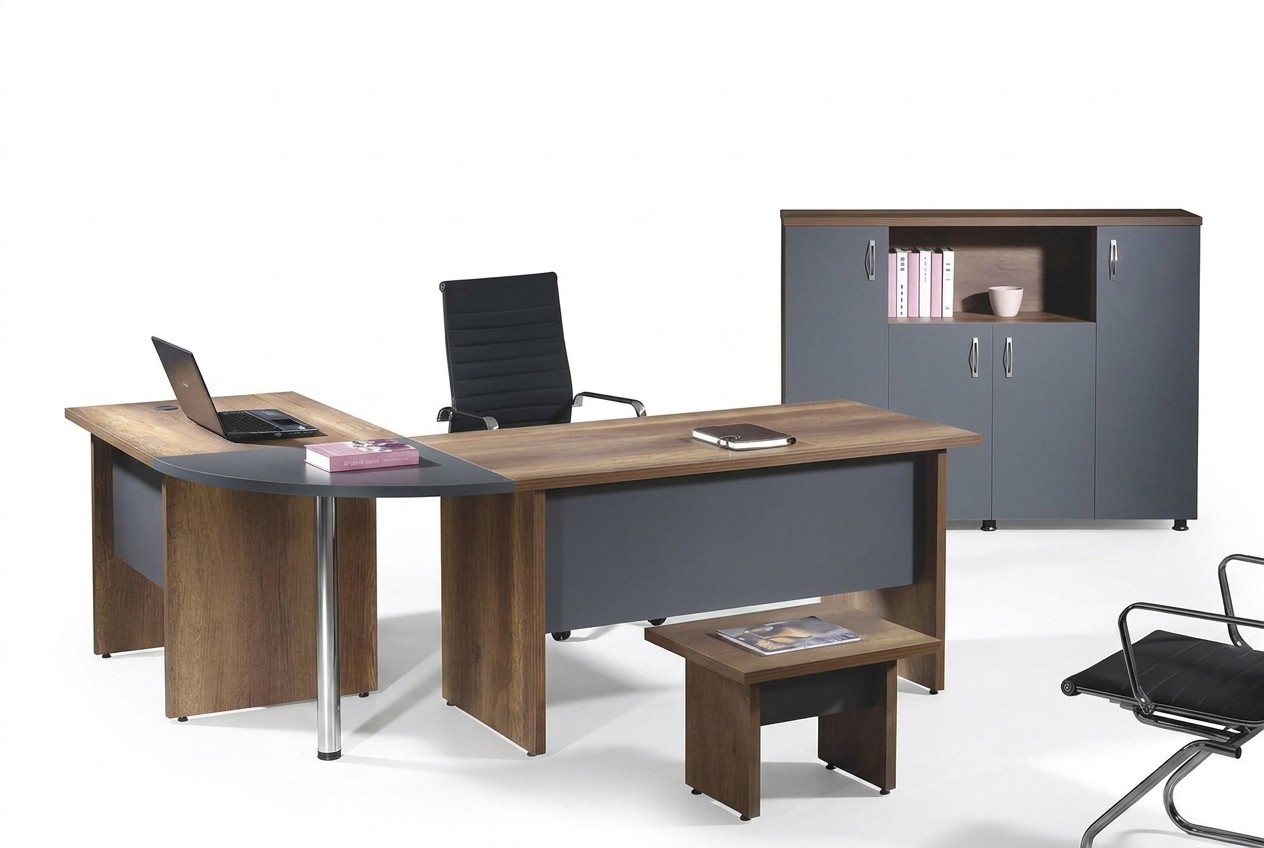 Complete office corner office desk office furniture 3-piece wooden set grey computer furniture