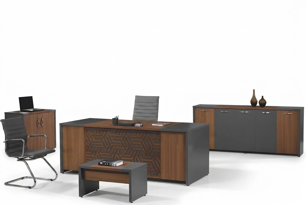 Complete office office desk office furniture desk set 4 pcs wood brown office