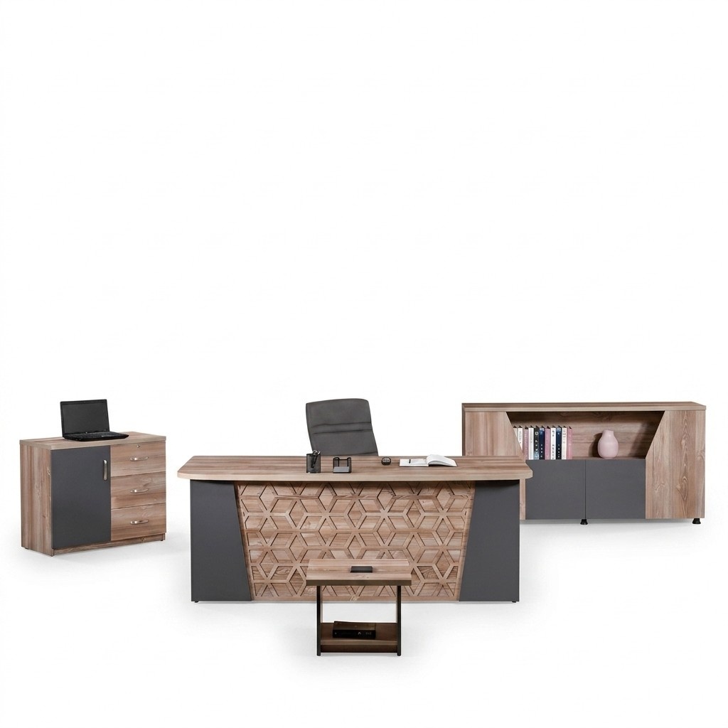 Complete office office desk office furniture desk set 4 pcs wood brown office