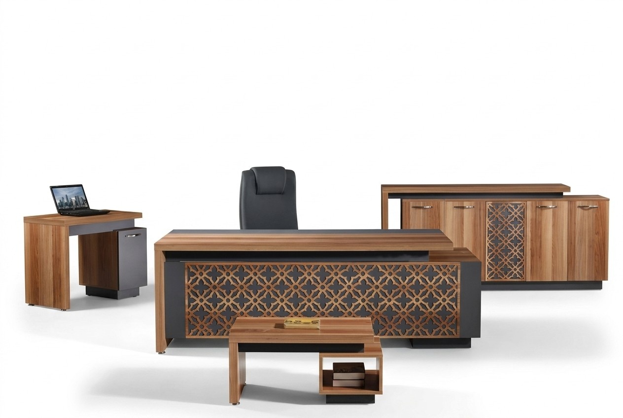 Complete office office desk office furniture desk set 4 pcs wood brown office