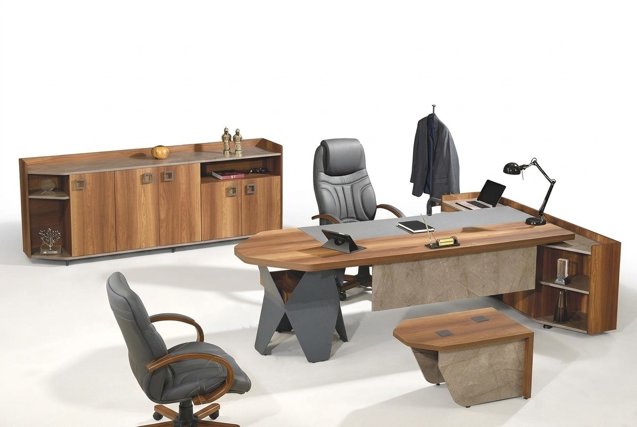 Complete Office Desk Office Desk Set 4pcs Wood Brown Chest of Drawers Large