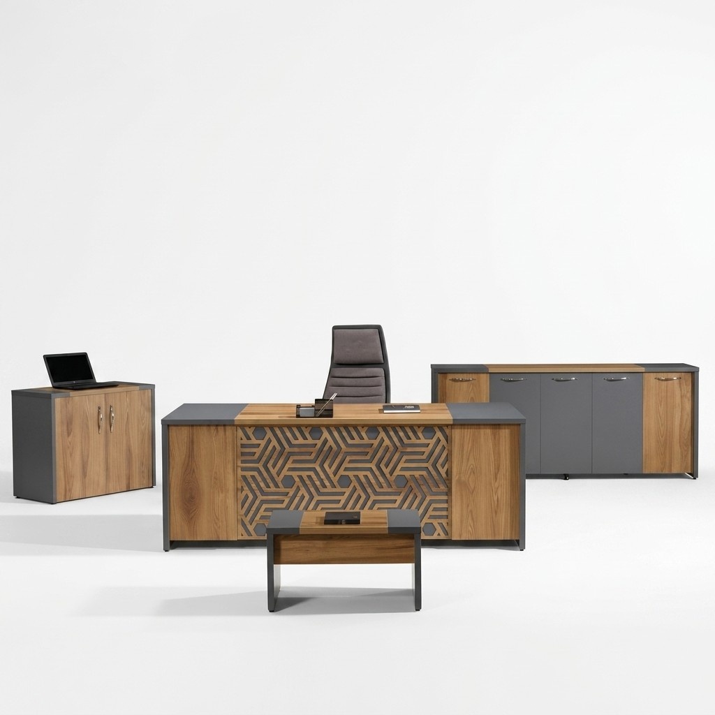 Complete office office furniture desk office desk set 4 pcs wood brown