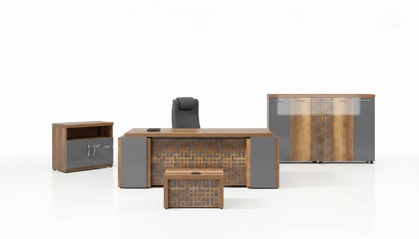 Complete office office furniture desk office desk set 4 pcs wood brown