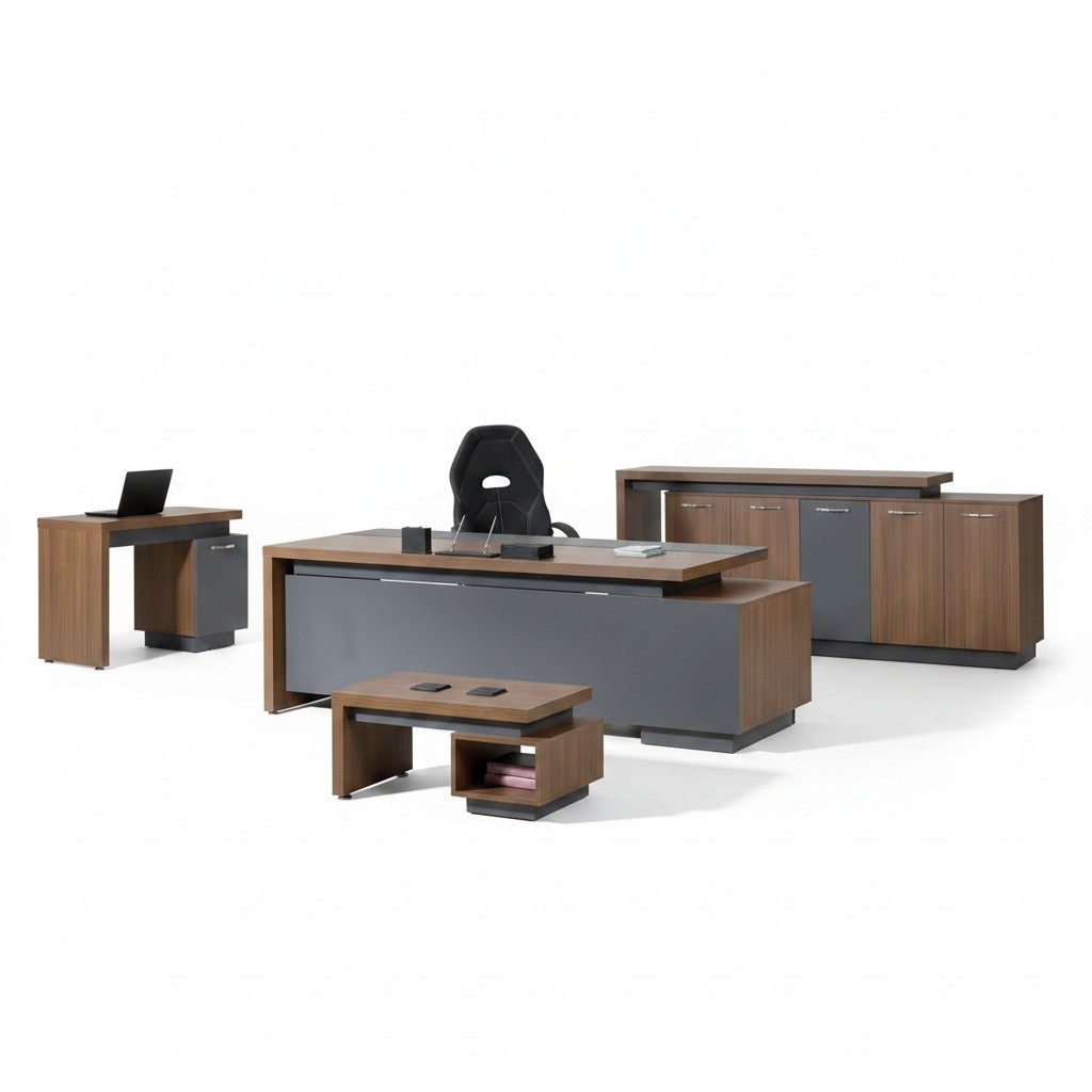 Complete office office furniture desk office office table set 4 pieces wood brown