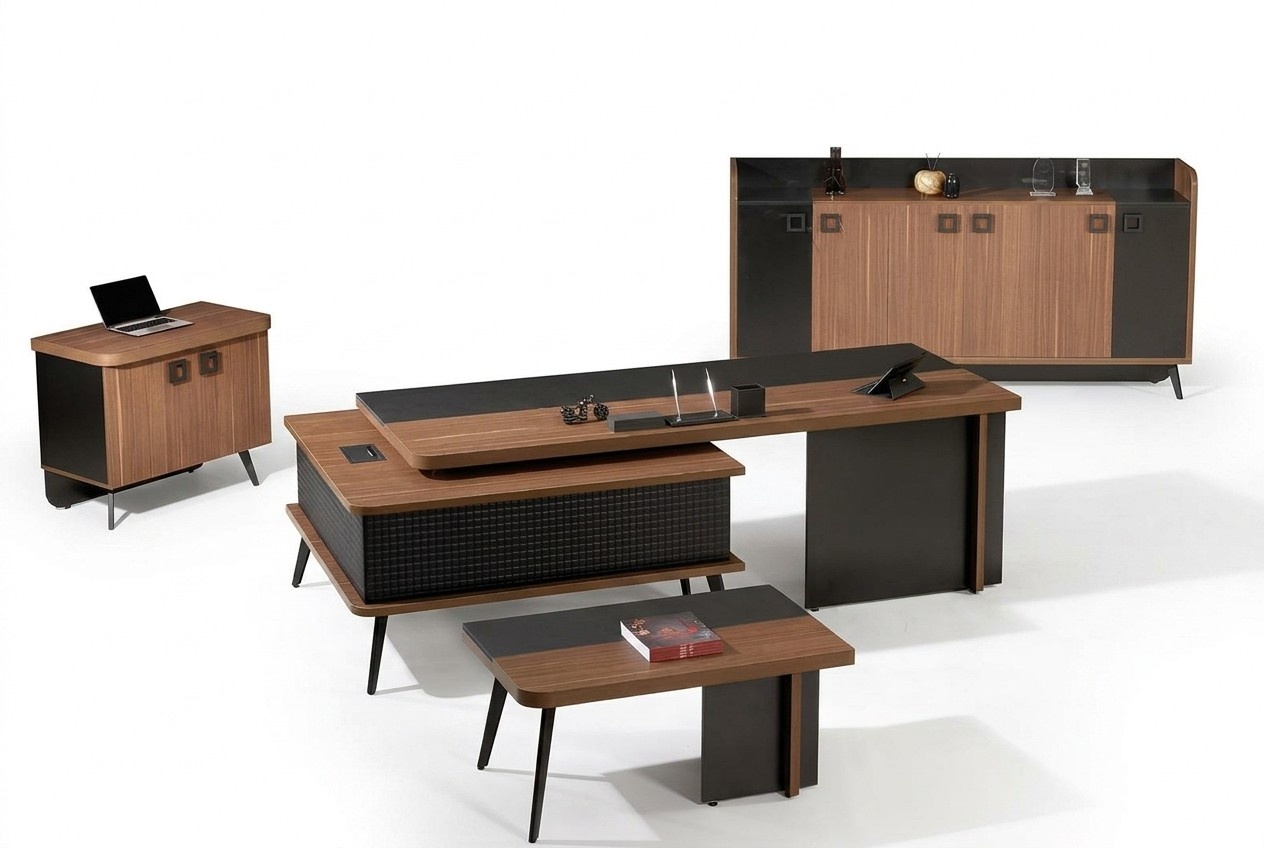 Complete office office furniture desk office desk set 4 pcs wood brown