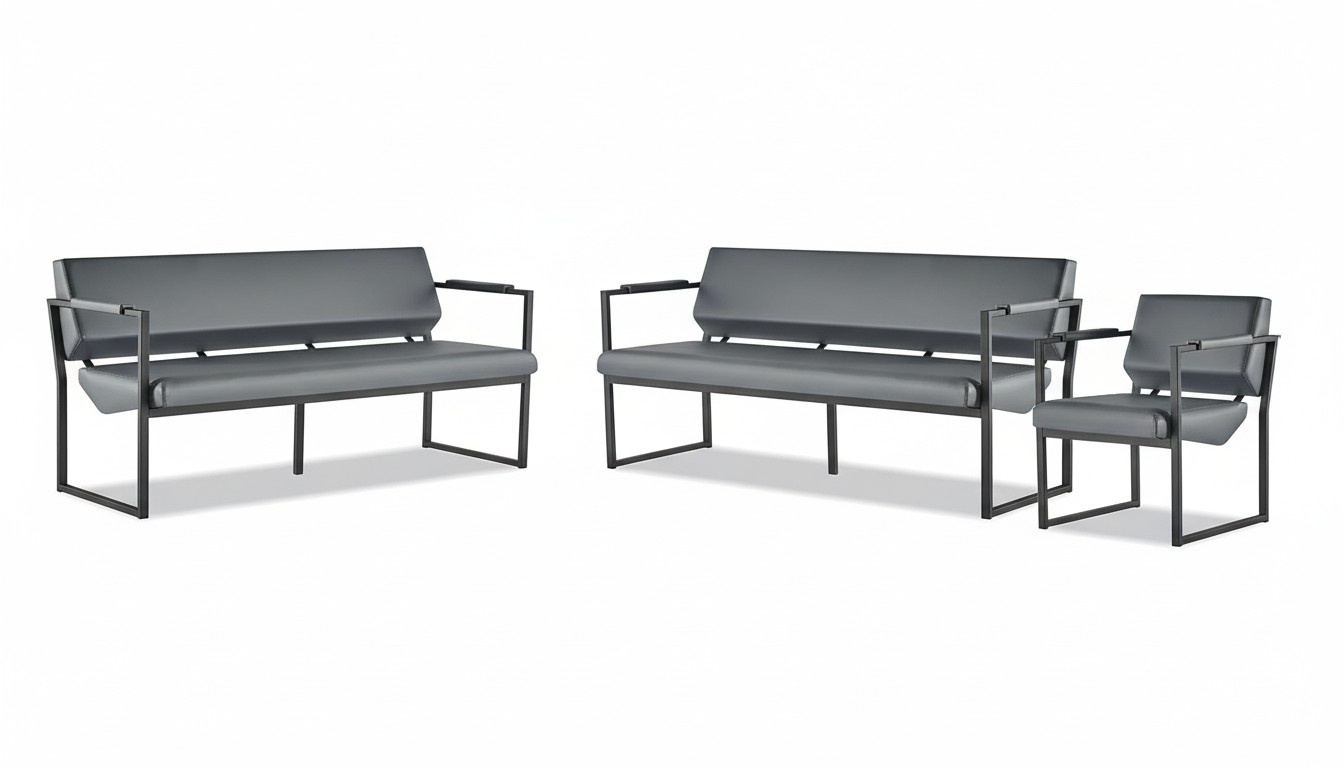 Complete Office Set Sofas 2-Seater Armchair Black Leather Sofas Modern Leather