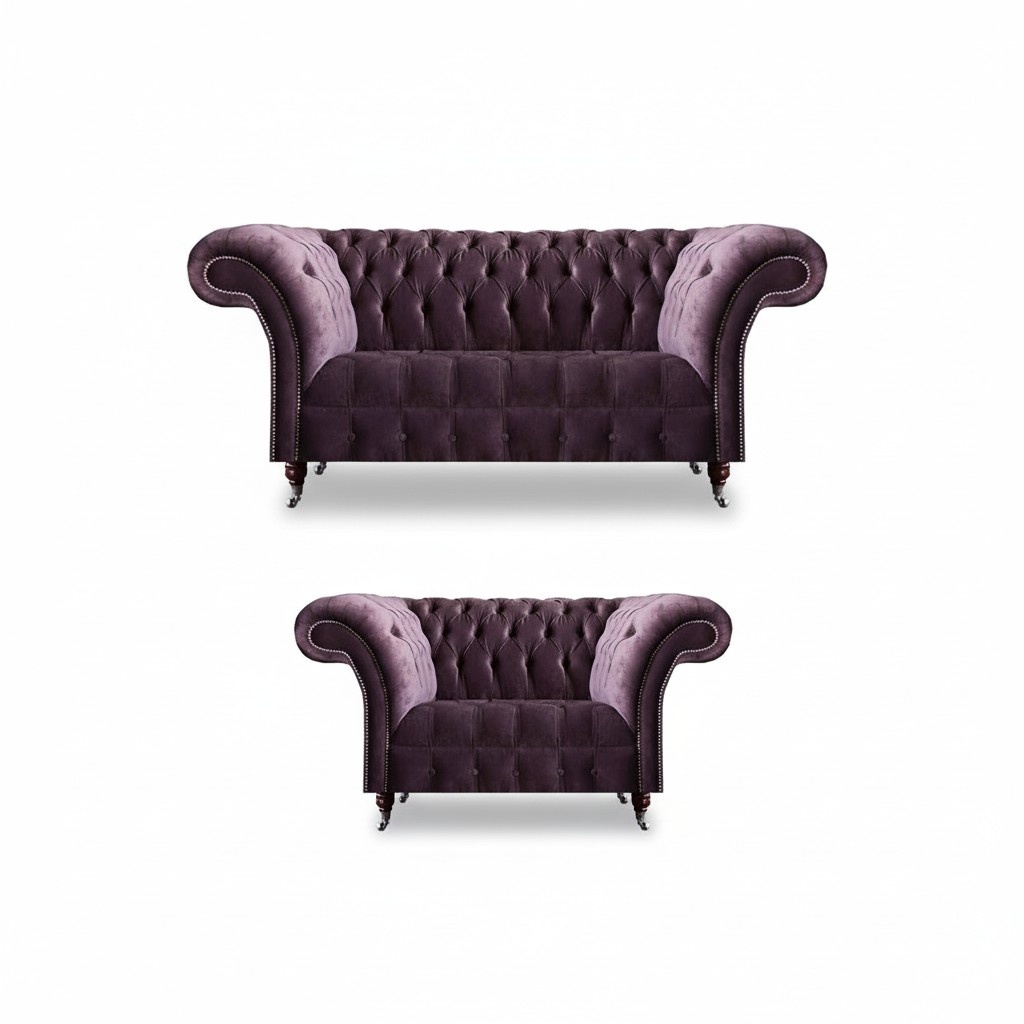 Complete Lila Chesterfield seating set textile three-seater two-seater 2-piece