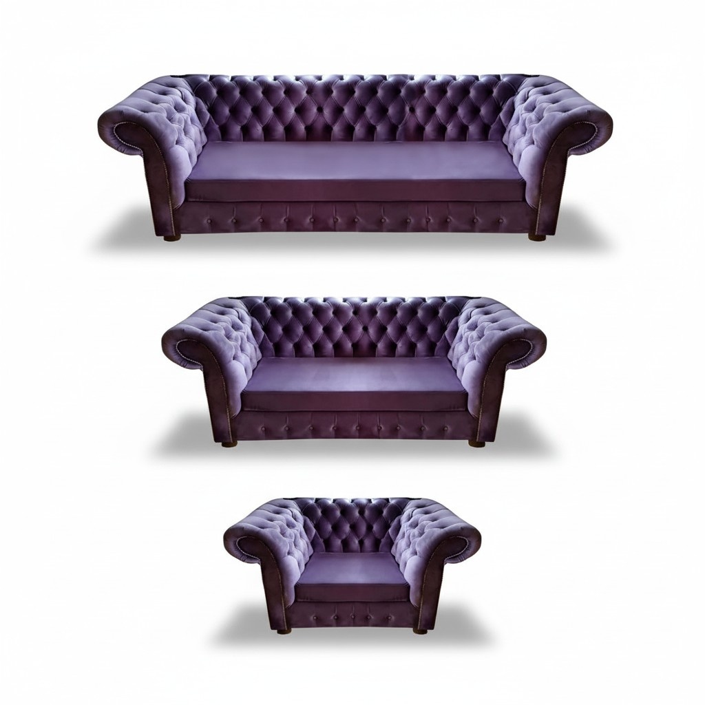 Complete Set 3-piece Living Room 2x Chesterfield Sofas Armchair New Upholstered Furniture