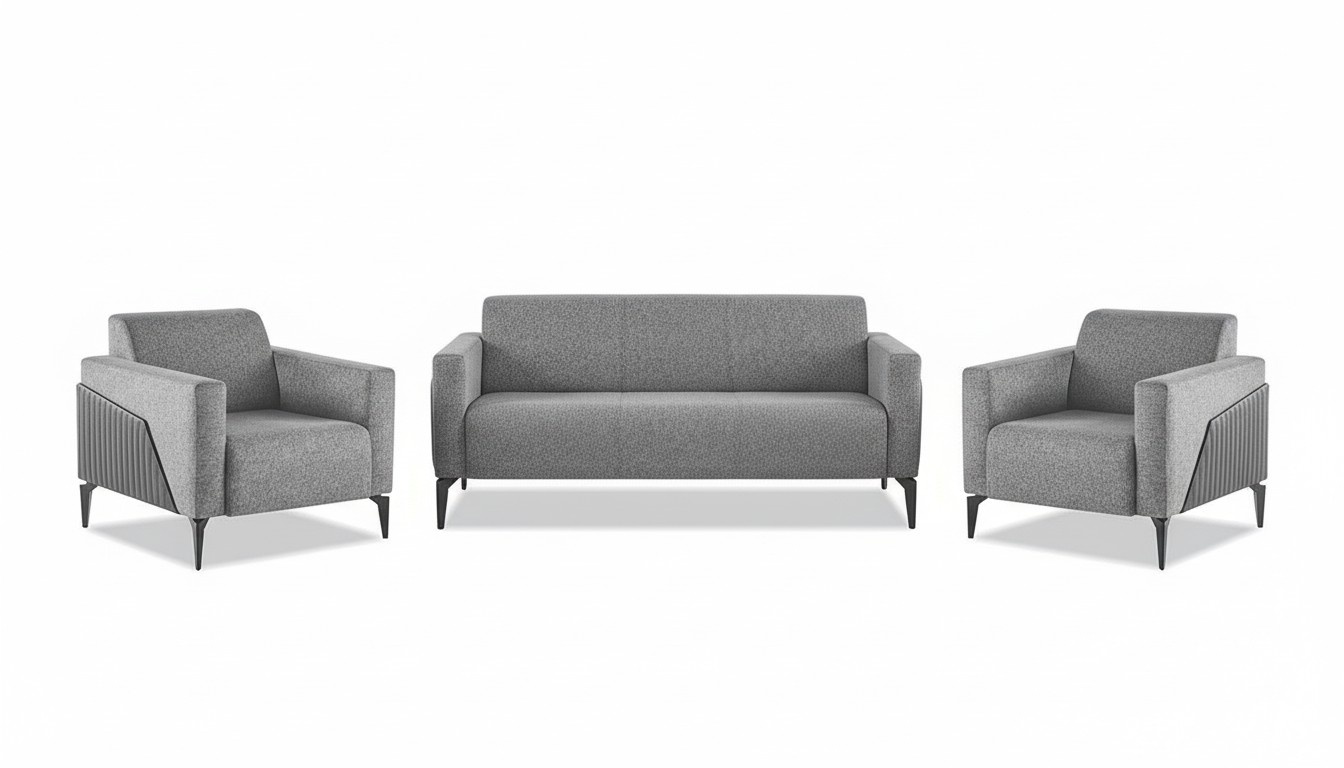 Complete Set 3-Seater 2-Seater Armchair Gray Leather Modern Textile Sofa