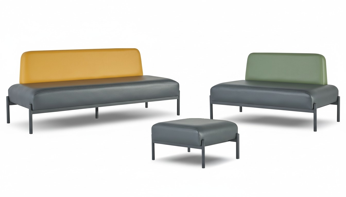 Complete Set 3-Seater 2-Seater Armchair Black Yellow Green Art Deco Leather