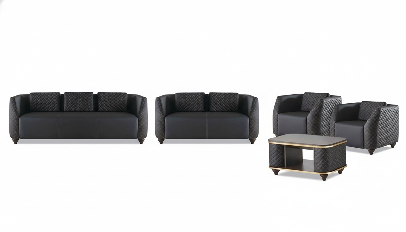 Complete set 3-seater 2-seater armchair coffee table leather sofas leather wood