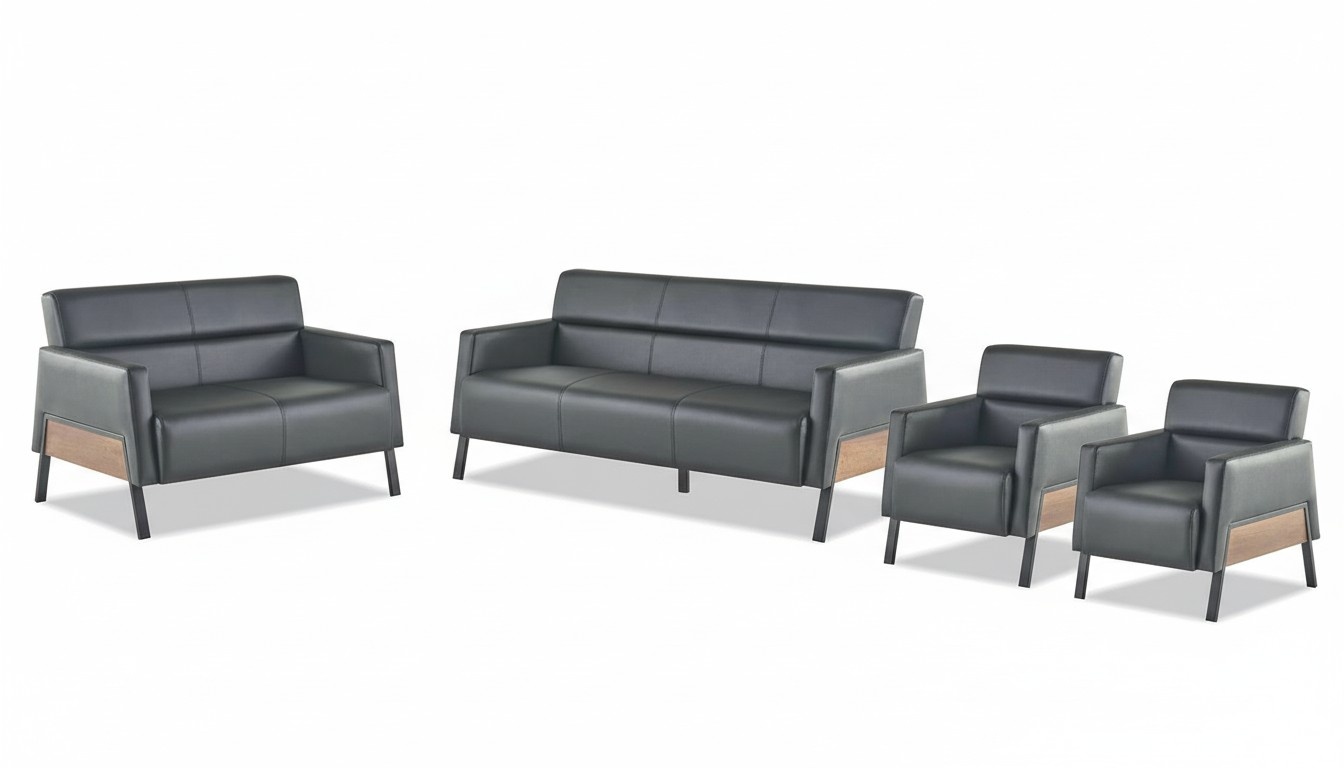 Complete Set 3-Seater 2-Seater Armchair Black Leather Recliner Sofa