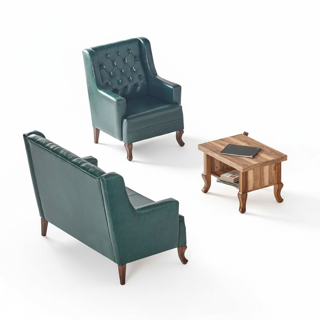 Complete Set 3-Seater Armchair Coffee Table Chesterfield Green Classic