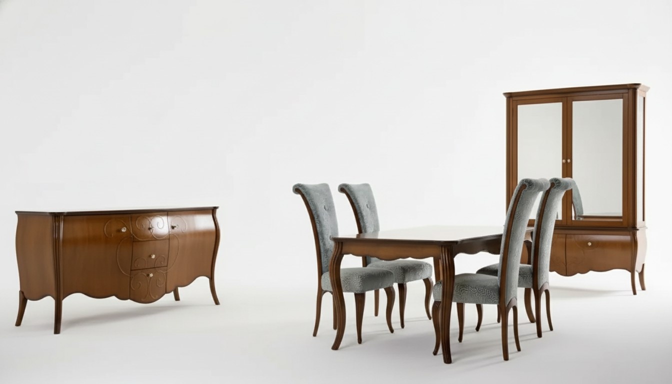 Complete Set Dining Table 4x Chairs Dining Room Set Group Wood Display Cabinet 7tlg