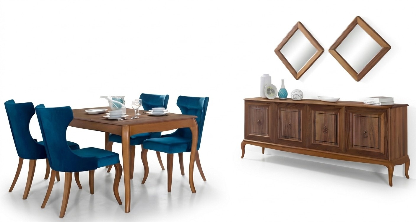 Complete set dining table 4x chairs dining room set dining group wooden table tables 6 pieces