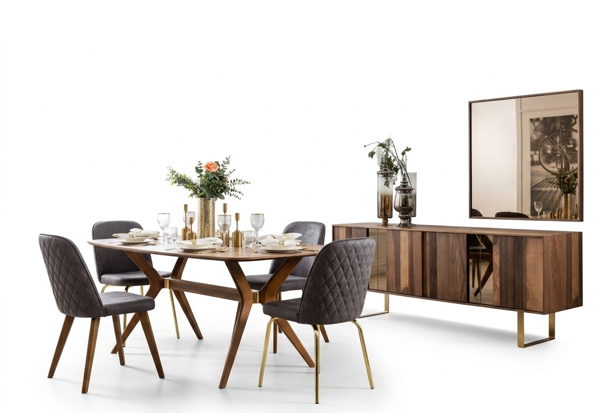 Complete set dining table 4x chairs dining room set dining group sideboard 7 pcs