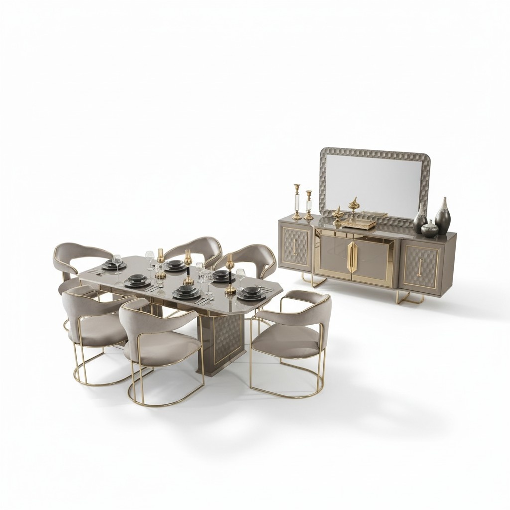 Complete set dining table 6x chairs chest of drawers dining group dining group wooden table tables 8 pieces