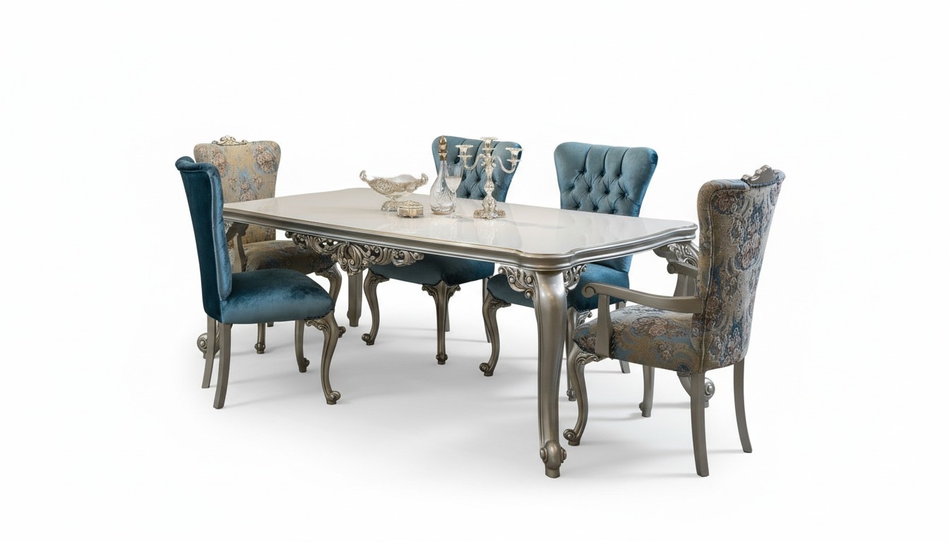 Complete Set Dining Table 6 Chairs Dining Group Wood Set 7pcs Baroque