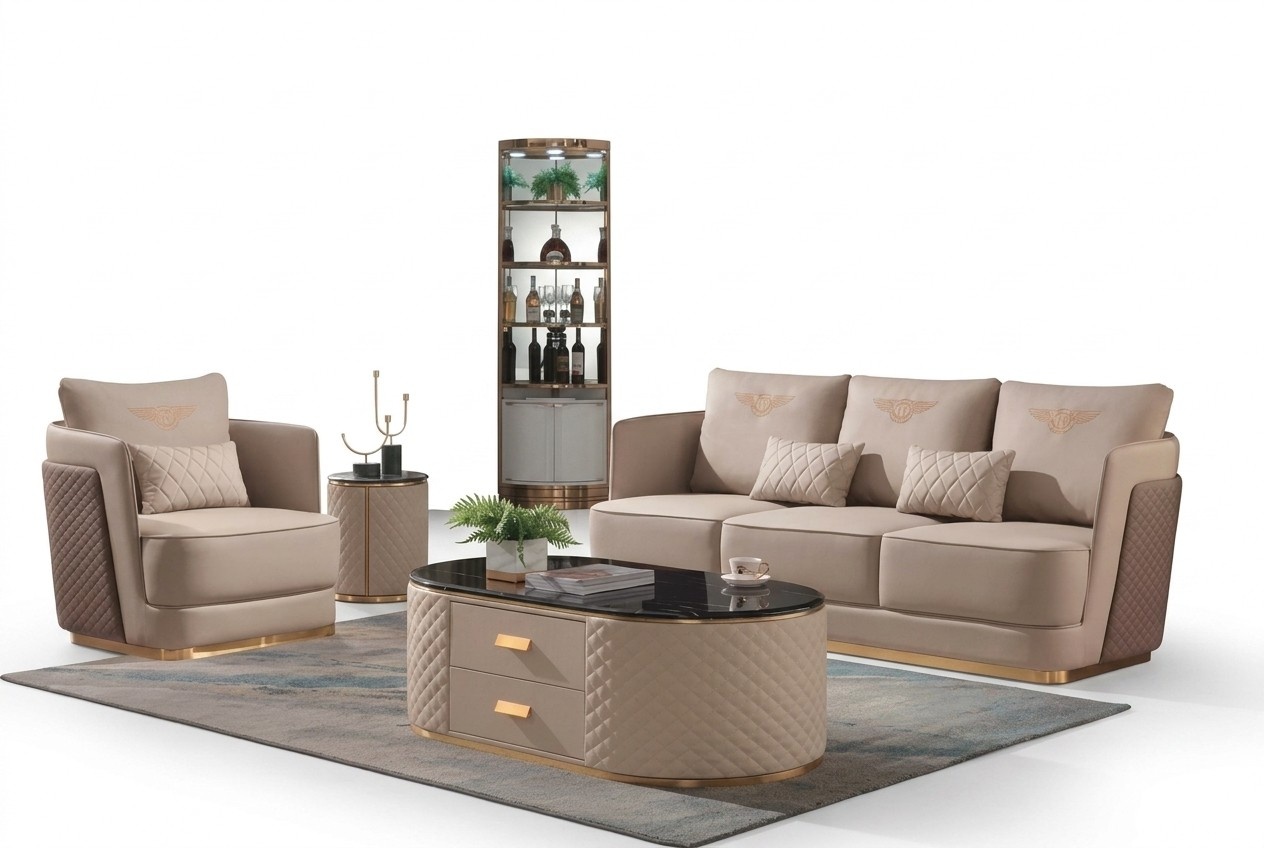 Complete set sofa 3 + 1 + coffee table side table designer living area