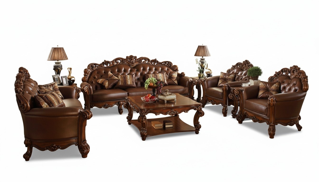 Complete Set Sofa Set 5pcs. Coffee Table Sofa Couch Wood Living Landscape new