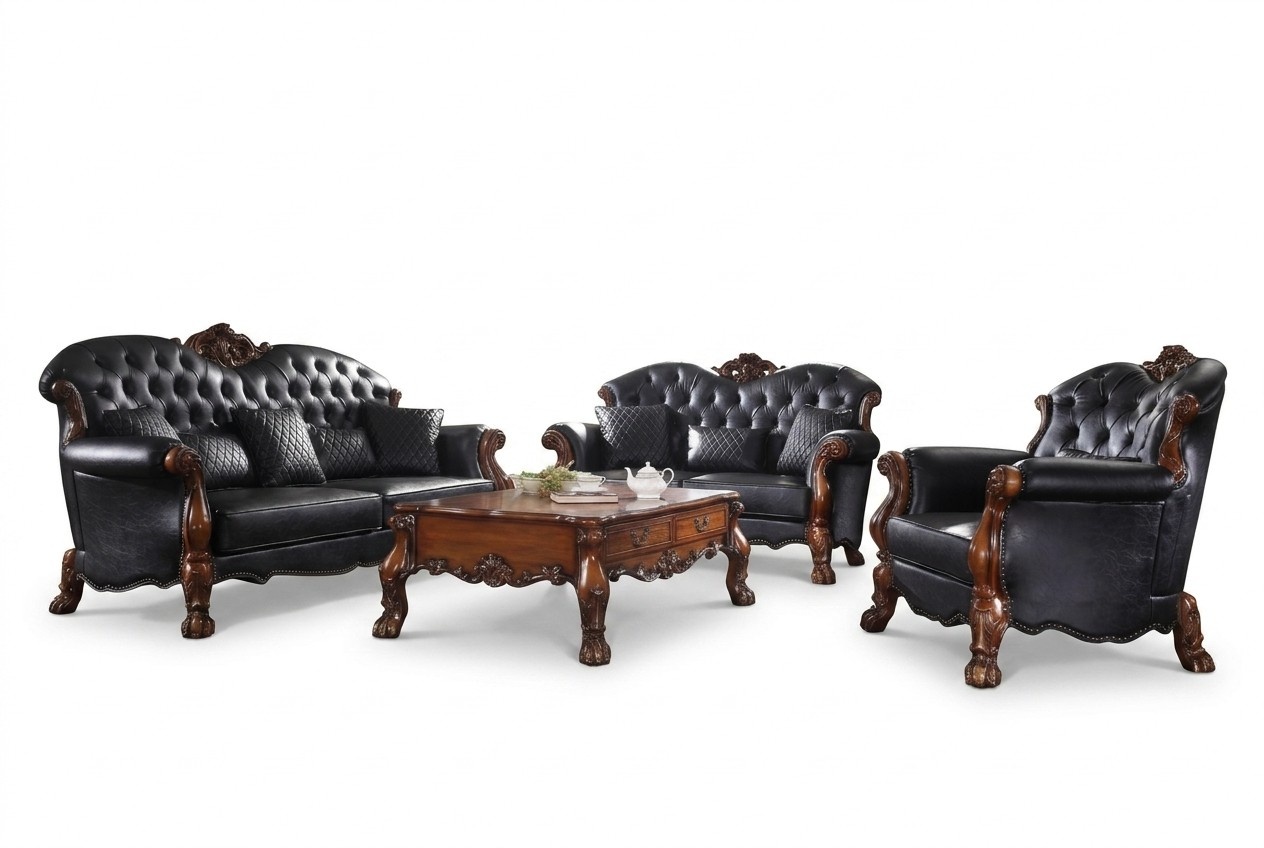 Complete Set Sofa Set 3+1 Seater Wooden Living Area 2pcs Group Carved