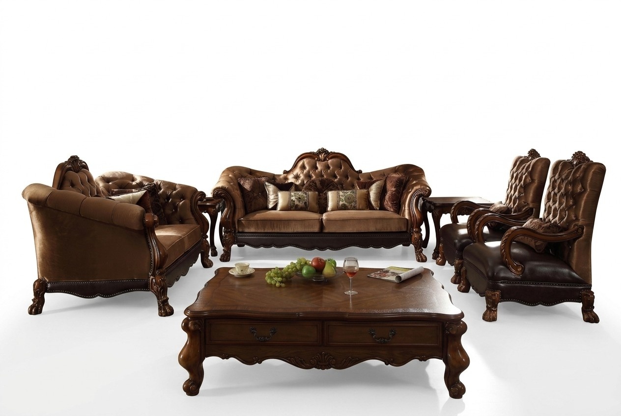 Complete Set Sofa Set 3+2+1+1 Seater + Coffee Table Baroque Wood Living Landscape