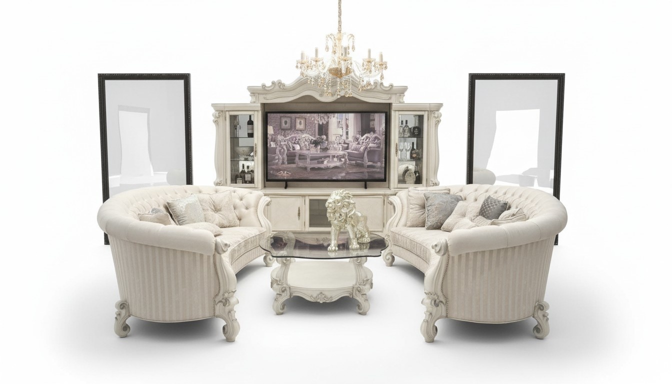 Baroque style made of real wooden 2x-4-seater ronded sofa set chesterfield design