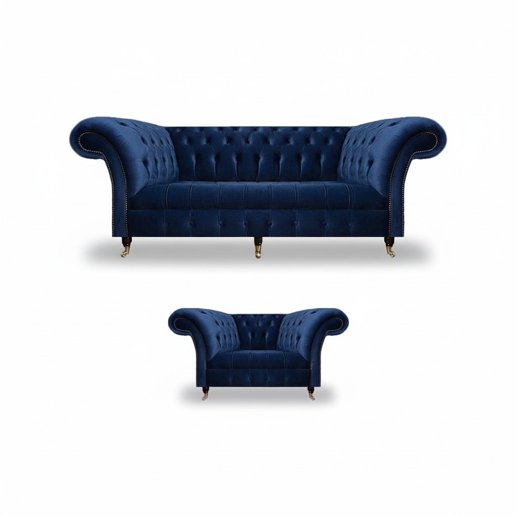 Complete set sofa three-seater luxury armchair furnishing living room Chesterfield