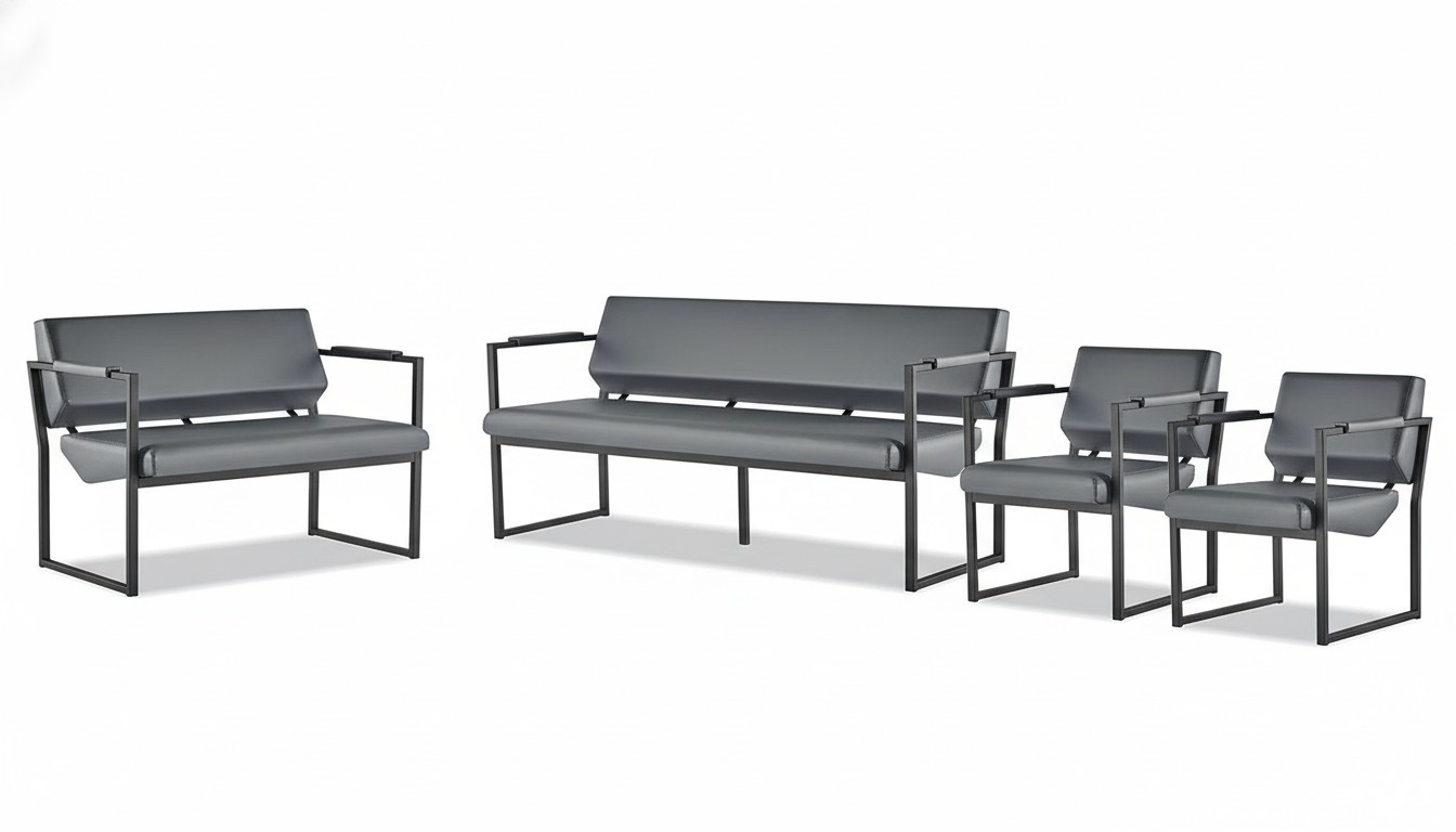 Complete set sofas 3-seater 2-seater armchair black leather sofas stainless steel