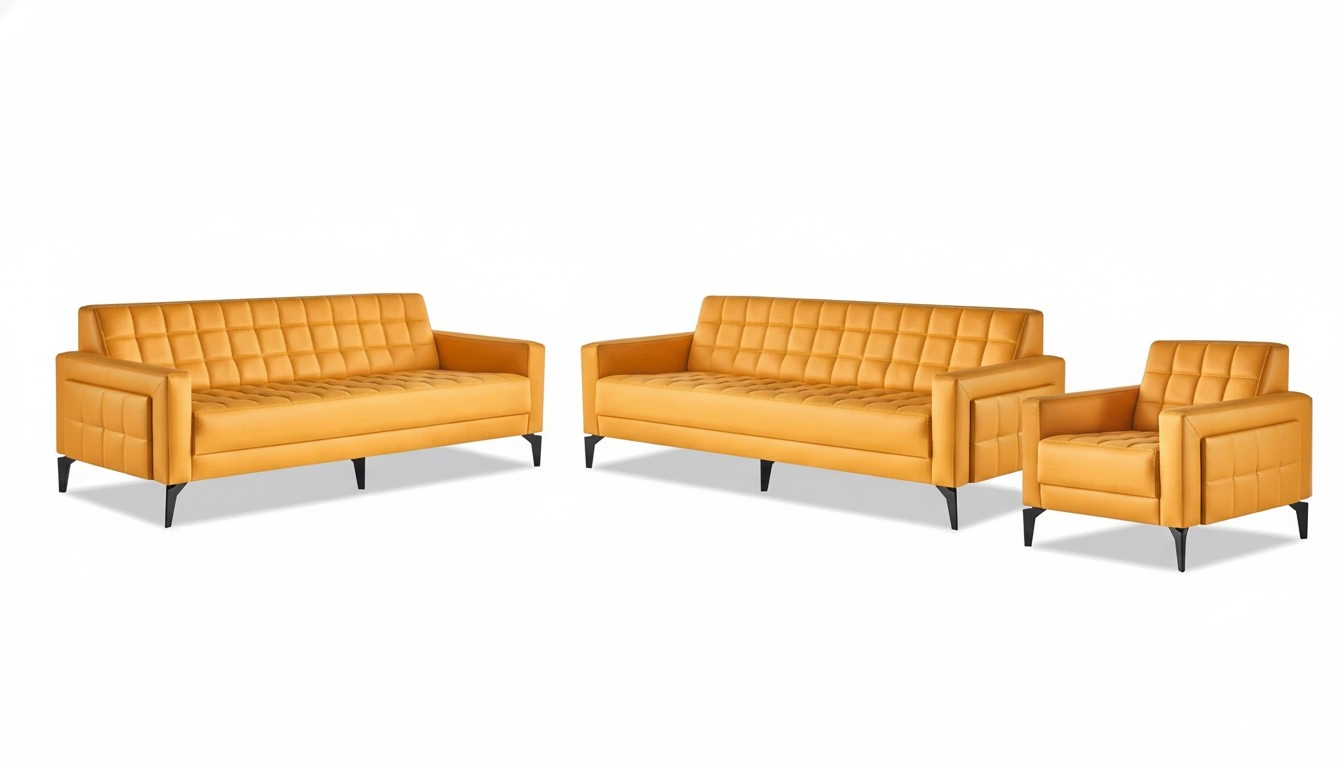 Complete Set Sofas Modern Leather Sofas 3-Seater Armchair Couch Leather Stainless Steel