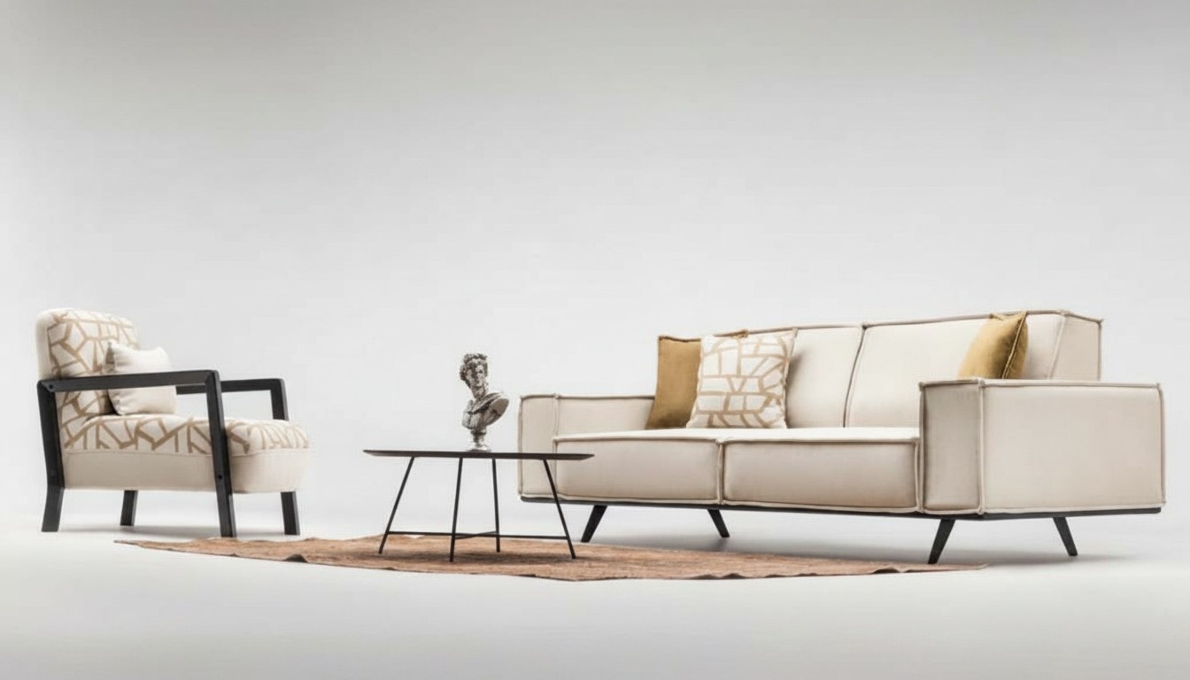 Complete sofa fabric sofa two seater armchair beige upholstered sofa modern