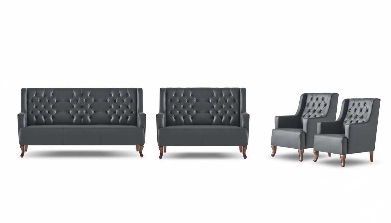 Complete Sofa Set 3-Seater 2-Seater Armchair Chesterfield Black Armchair
