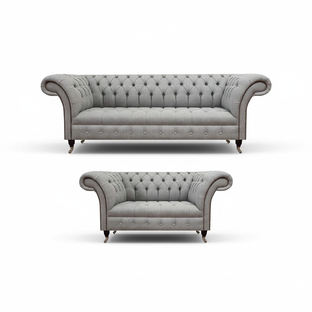 Complete sofa set Chesterfield gray 2-piece luxury 2x sofas living room