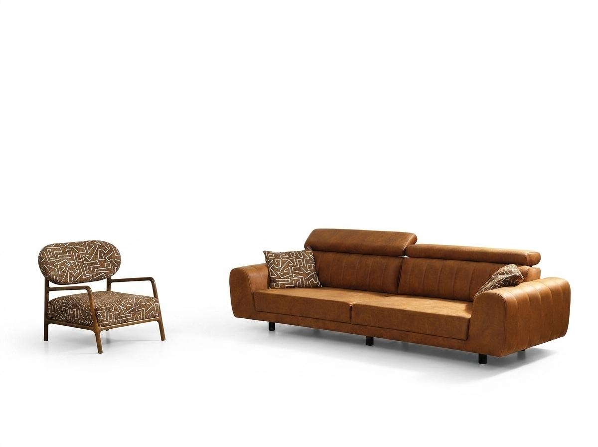 Complete sofa set four seater armchair couch brown leatherette sofas