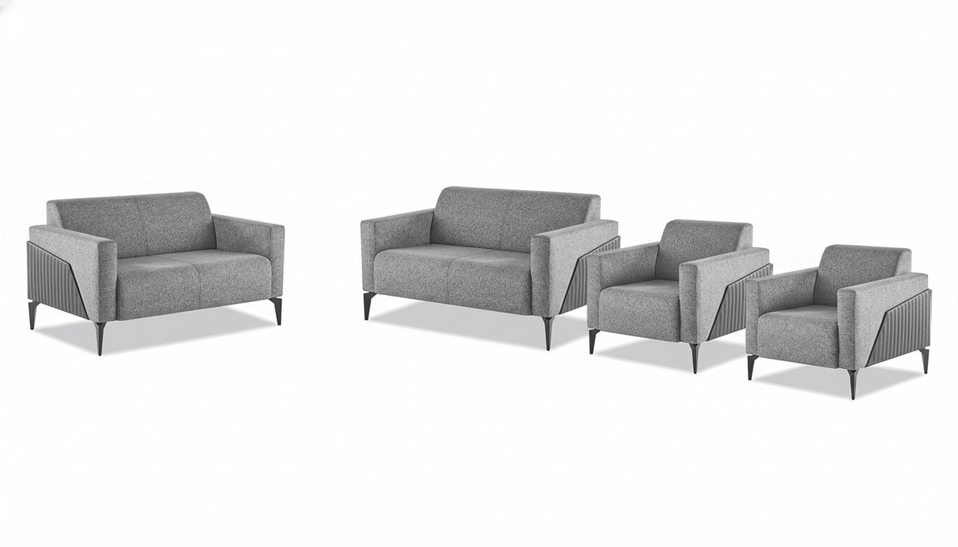 Complete Sofa Set Sofa Ensemble 2-Seater Armchair Gray Stainless Steel Textile Wood
