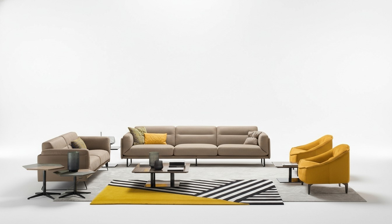 Complete sofa set Sofa set Beige Sofa 4+3 seat group Leather