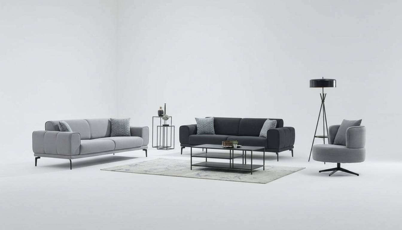Complete sofa set upholstered sofa three-seater armchair gray fabric sofa