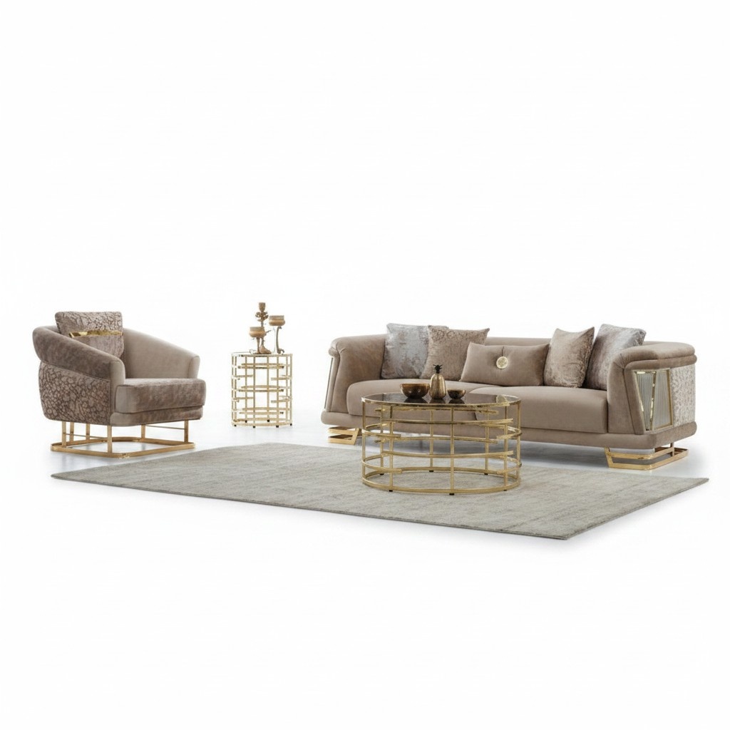 Complete sofa set upholstered sofa three-seater fabric sofa armchair beige