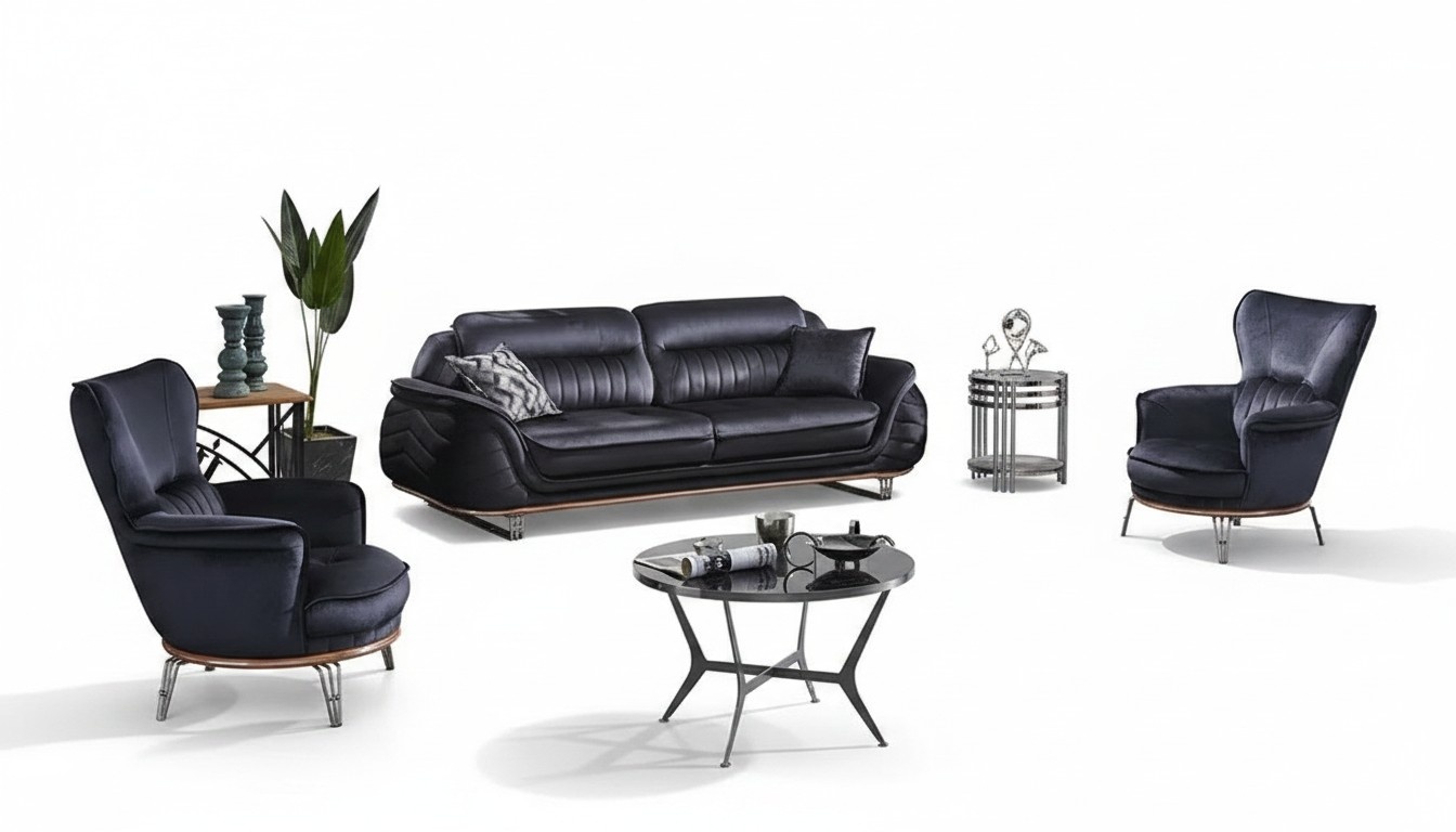 Complete Sofas 3+1+1 Seater Living Room Black Luxurious Sofa Set